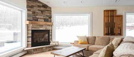 Family Room with Gas Fireplace, Tons of Natural Light