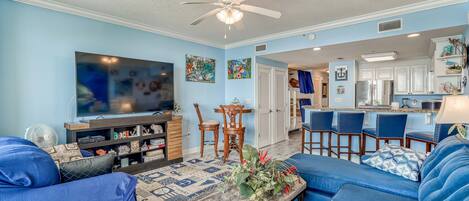 The Expansive Living Room Offers Space to Spread Out