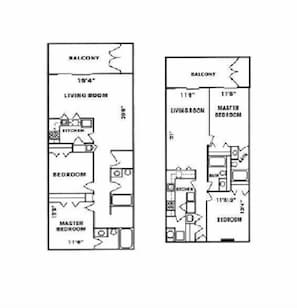 Gulf Tower Floor Plans: - Left is all A's and D's - larger living room area.
Right is all B's and C's - access to balcony from master bedroom and living room.