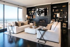 Living room seating area and fireplace
