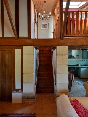Stairs to twin bedroom and mezzanine