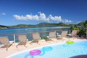 The view from your deck looking out to Coral Bay, Round Bay and the BVI's 