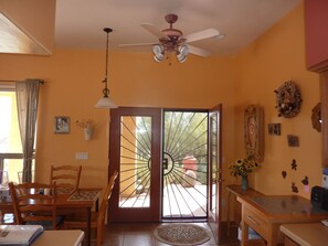 Kitchen/dining area with french doors to covered patio