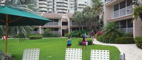 Child-friendly courtyard just steps from your room.