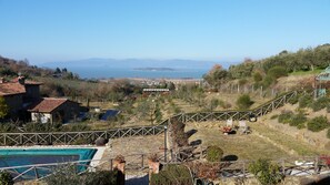 View from balcony - communal vegetable garden on right.