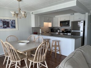 Dining area with view of the bay