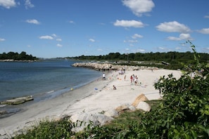 Private Beach and swim area with raft