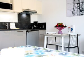 Our modern and comfortable studio will have you feeling right at home.