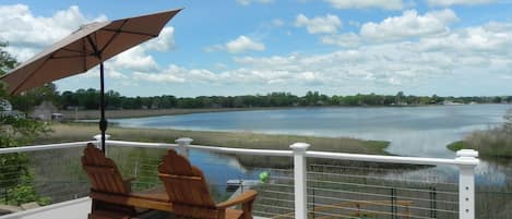 Spacious deck outside Master Bedroom Suite for enjoying the view of South Cove.