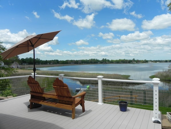 Spacious deck outside Master Bedroom Suite for enjoying the view of South Cove.