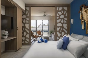 Modern bedroom after the rooftop pool