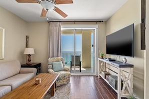 Living room with door directly to the balcony