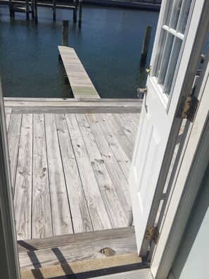 Living room door out to our dock. 2 steps to bay