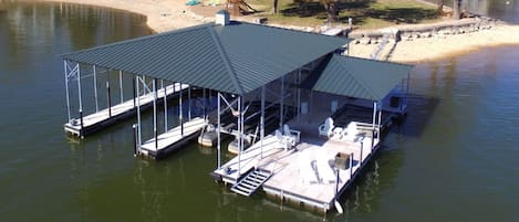 Awesome dock with boat slip available. 