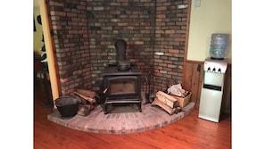 downstairs wood-burning fire place