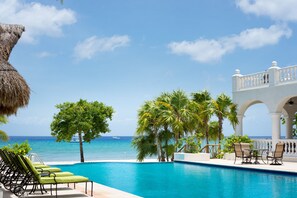 Beautiful views of the Caribbean sea by the pool