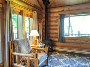 Living room with gas fireplace.