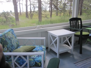 Get view to Saco Bay from the screened porch. Sandy beach is at end of boardwalk