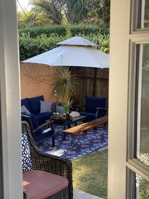 The backyard.  Indoor and outdoor living, California style. 