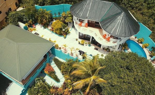 Both homes on large tropical property with pool