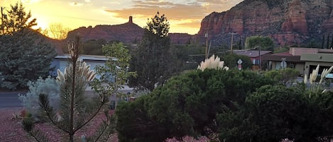 Sunset behind chimney rock from the front porch.