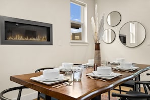 Dining Room with Indoor Fireplace | Comfortable seating for 6!