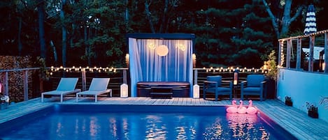 Hot Tub Gazebo, Lounge and Seating Area at Night