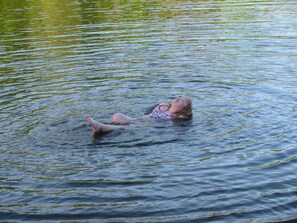 Swimming off shore, from our Vermont lakefront cabin!