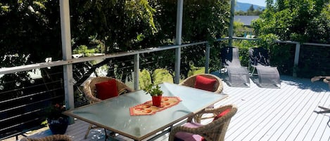 Sunny deck for entertaining or BBQs with views to Mt Gulaga.