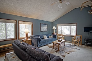 Big Living Room with HDTV and Vaulted Ceilings