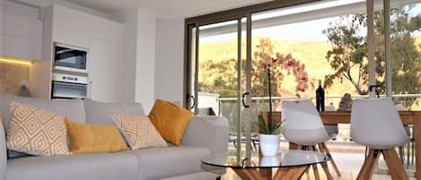 Open-plan living area leading onto the 250sq. foot terrace