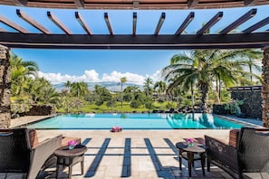 The view from the living room opening to the lanai.