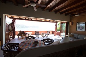 The view from the kitchen looking out to the beach