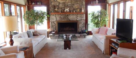 Enjoy the views and the stone fireplace