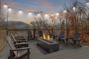 Seating at the huge fire pit deck with a view!