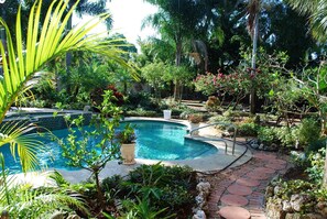 Pool, viewed from master bath shower room
