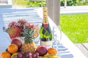 Champagne and mixed fruit