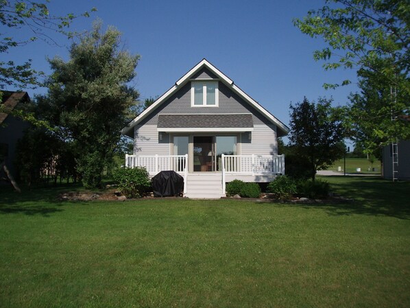 Lake side view of house.
