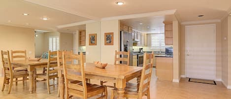 Dining area looking back at upgraded kitchen