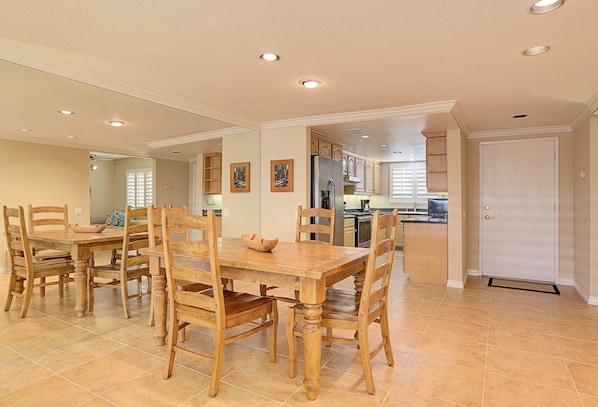 Dining area looking back at upgraded kitchen