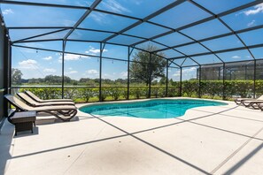 large screened in pool deck