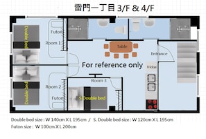 Kaminarimon 4/F 3 bedrooms, 5 beds, 2 to