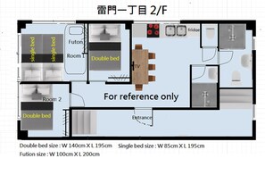 Kaminarimon 2/F 3 bedrooms,4 beds, 2 to