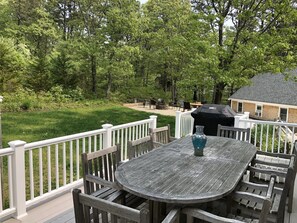 Communal dining outdoors, either on the deck or at the firepit.