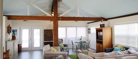 You will love the beachy decor and open feel of the family room!