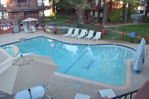 Enjoy Lake Tahoe's sunny alpine weather relaxing by the pool.