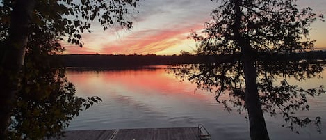 Private dock at sunset, steps from the house