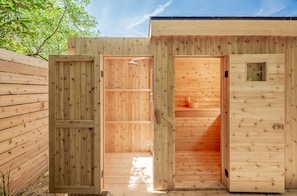 Cedar Clad Sauna and outdoor shower