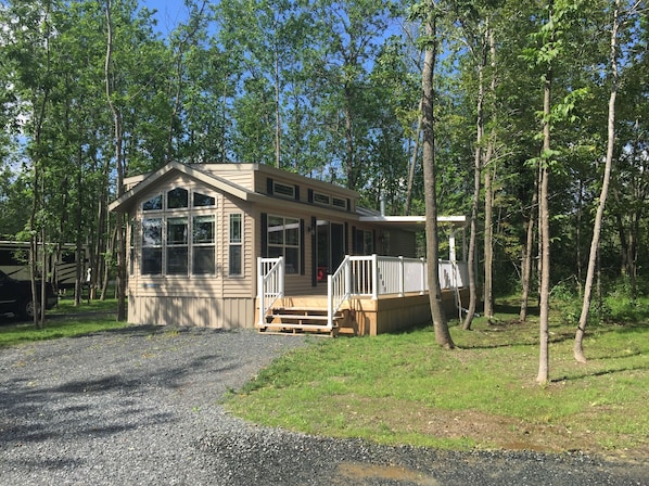 Front - Side of Port Hardy Park Model Cottage