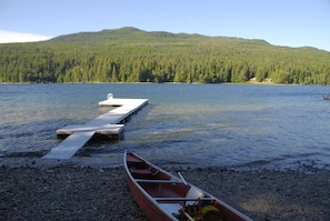 Beach, our dock, and  canoe.  Dock has plenty of room for water ski  boat(s)